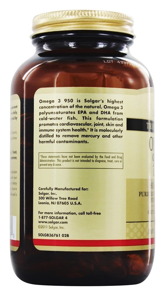 Omega-3 EPA & DHA Potência Tripla 950 mg. - 100 Softgels Solgar - Imagem 4