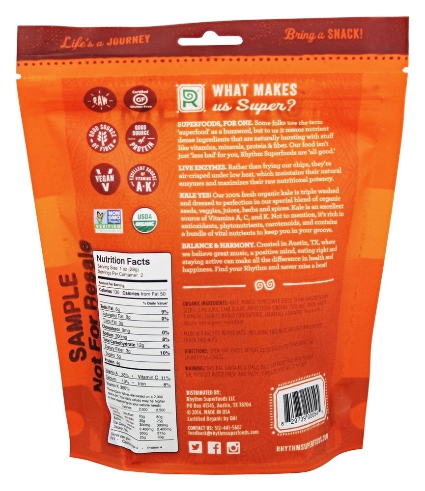 Orgânico Couve Batatas fritas Manga Habanero - 2 oz. Rhythm Superfoods - Imagem 2