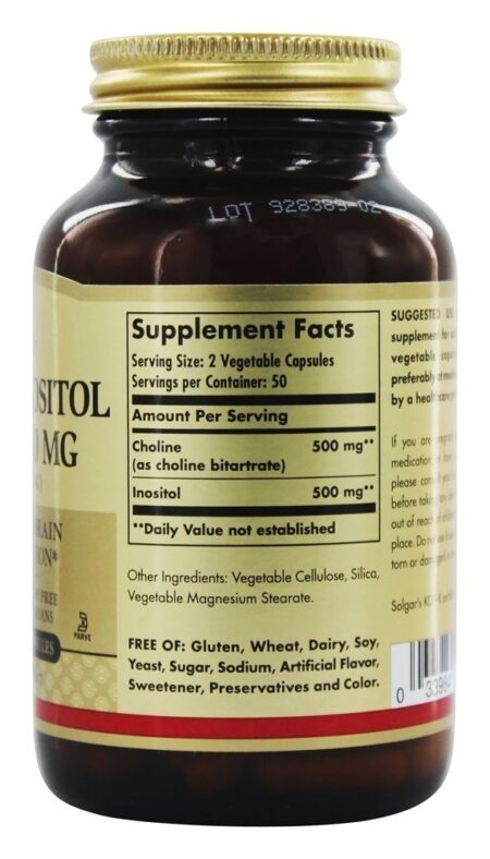 Colina/Inositol 500mg/500mg - Cápsulas vegetarianas 100 Solgar - Image 2