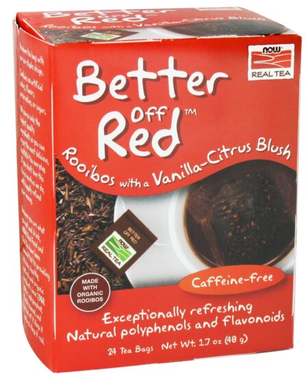 NOW Chá Real Melhor Chá Vermelho de Rooibos Vanilla-Citrus sem cafeína Blush - 24 Saquinhos de Chá NOW Foods