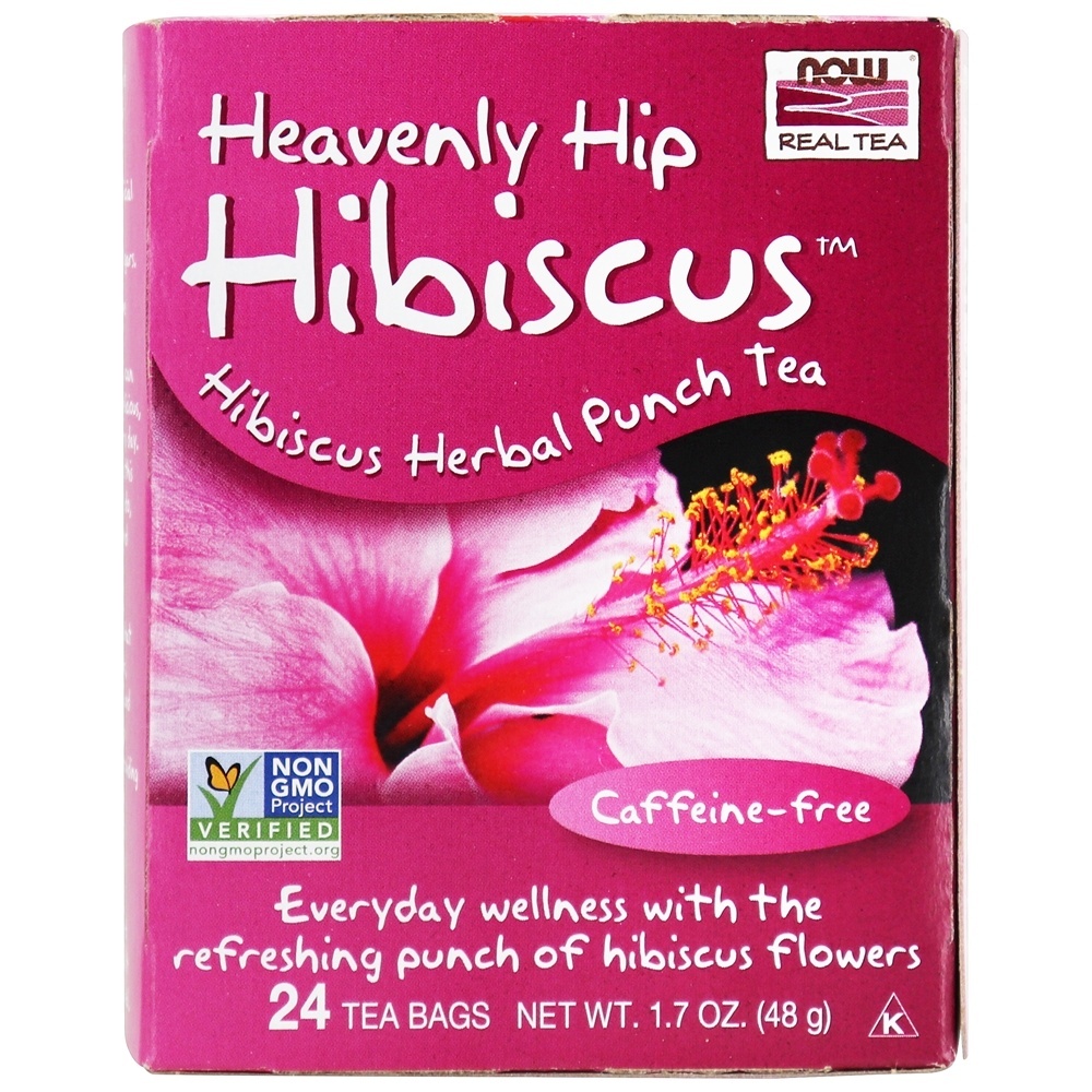 NOW Real Tea Heavenly Hip Hibiscus Tea Sem cafeína Hibiscus Herbal Punch - 24 Saquinhos de Chá NOW Foods