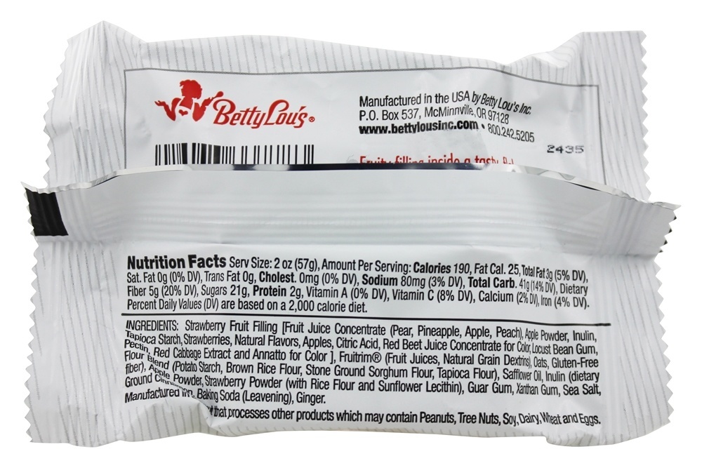 Barras de frutas Morango sem glúten - 2 oz. Betty Lou's - Imagem 2