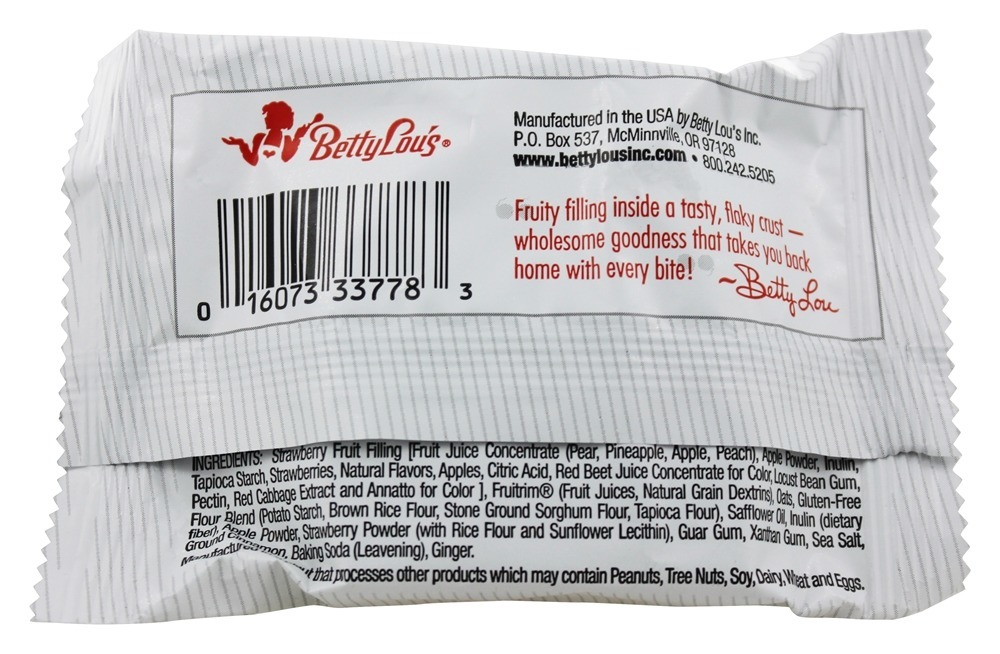 Barras de frutas Morango sem glúten - 2 oz. Betty Lou's - Imagem 3