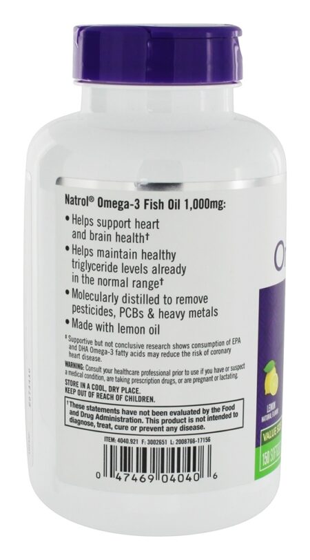 Omega-3 Óleo de Peixe Para a Saúde do Coração Sabor Limão 1000 mg. - 150 Softgels Natrol - Image 3