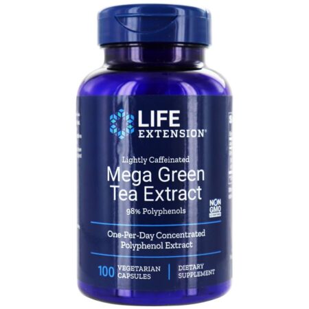 Extrato mega de chá verde levemente cafeinado com 98 % Polifenóis 725 mg. - Cápsulas vegetarianas 100 Life Extension