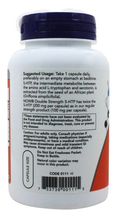 5-HTP Potência Dupla Suporte Neurotransmissor 200 mg. - Cápsulas vegetarianas 120 NOW Foods - Image 3