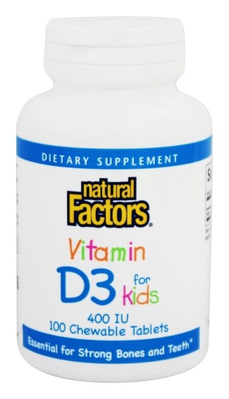 Vitamina D3 para Crianças 400 UI - 100 comprimidos mastigáveis Natural Factors