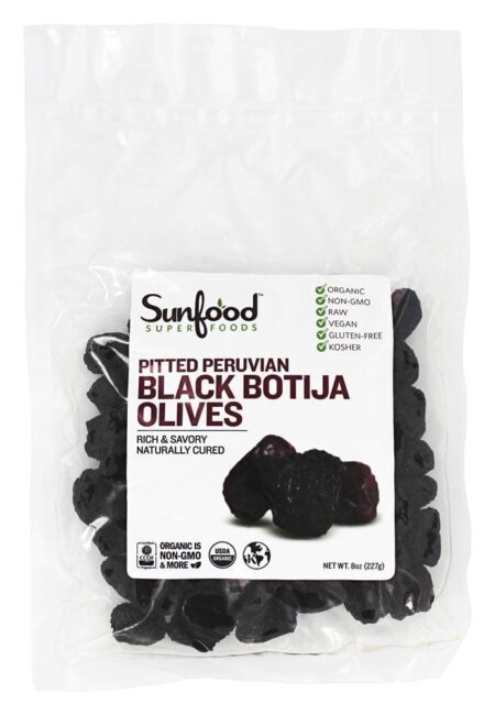 Pitted Peruano Preto Botija Azeitonas 227 g. - 8 oz. Sunfood Superfoods