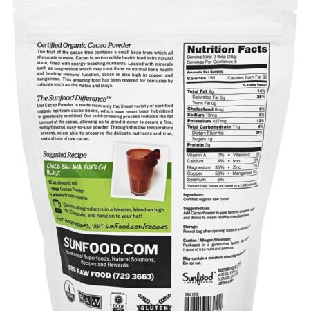 Pó De Cacau Orgânico Cru - 8 oz. Sunfood Superfoods - Imagem 2