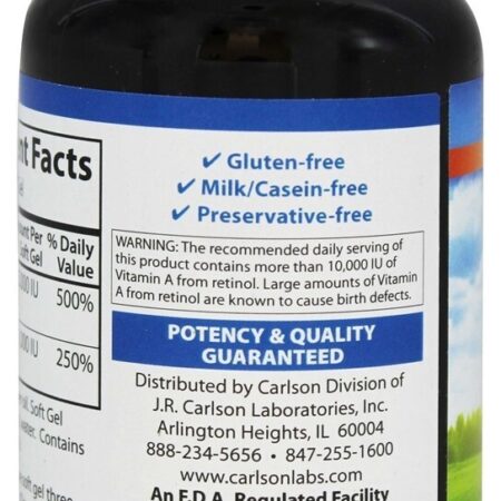 Vitamina A e D / 25.000 UI e 1,000 UI - 250 Softgels Carlson Labs - Imagem 3