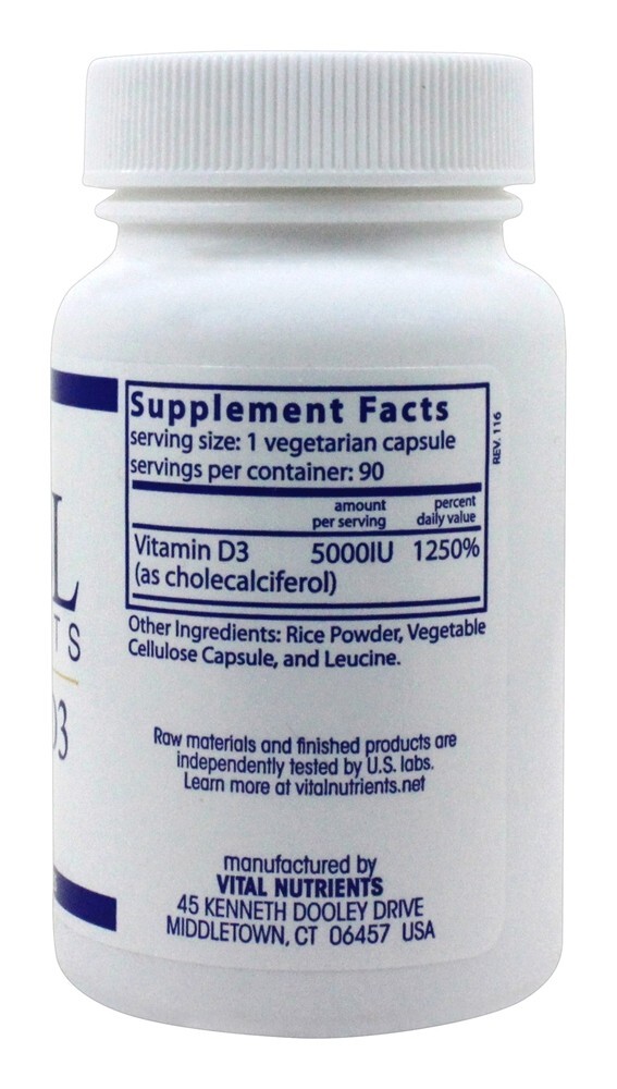 Vitamina D3 5000 UI - Cápsulas vegetarianas 90 Vital Nutrients - Imagem 2