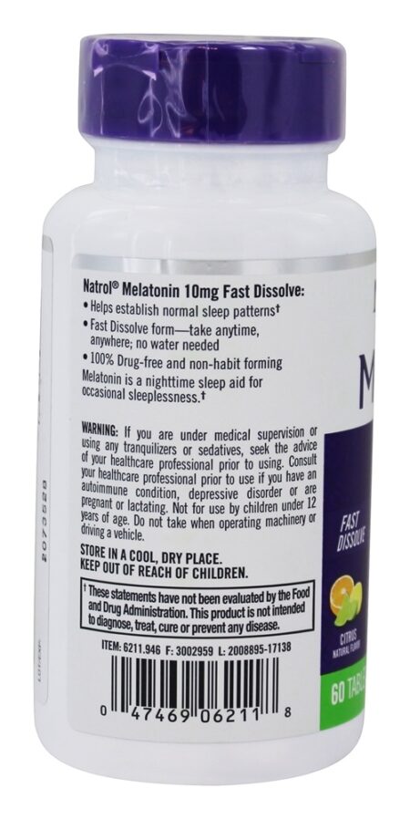 Melatonina para Sono Dissolução Rápida Sabor Cítrico 10 mg. - 60 Tablets Natrol - Image 3