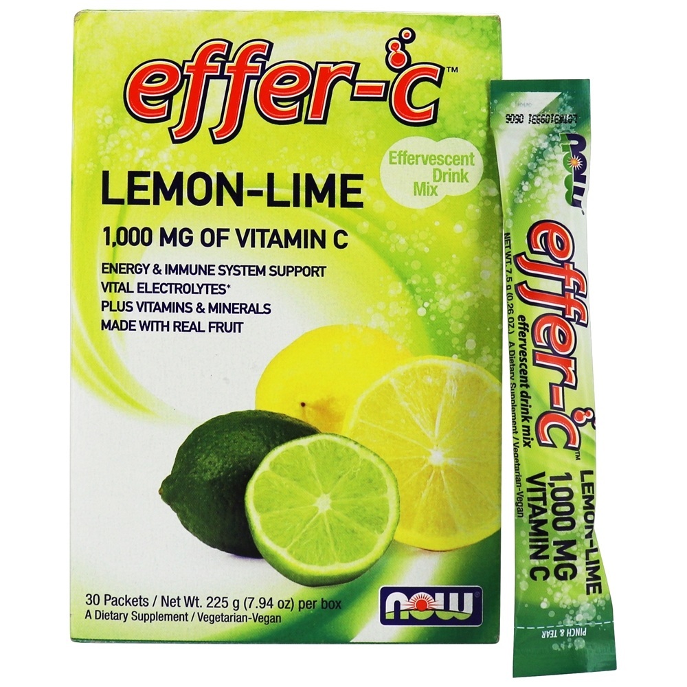 Effer-C Effervescent Drink Mix Limão-Lima - 30 Pacotes (s) NOW Foods