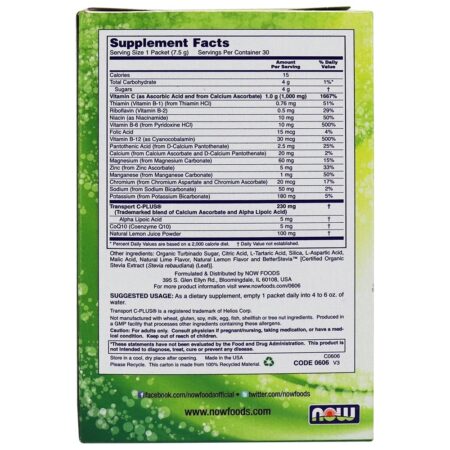 Effer-C Effervescent Drink Mix Limão-Lima - 30 Pacotes (s) NOW Foods - Imagem 3