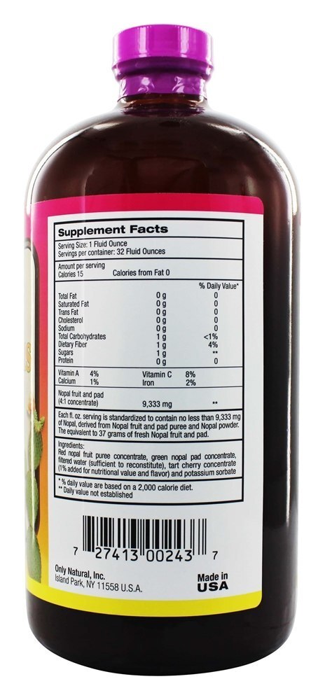 99 % Pure Suco de Cacto Nopal (Opuntia) - 32 fl. oz. Only Natural - Imagem 2