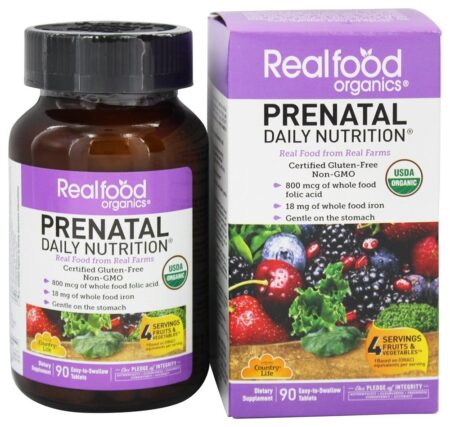 Real Comida Orgânicos Pré-natal Diário Nutrição - 90 Tablets Country Life