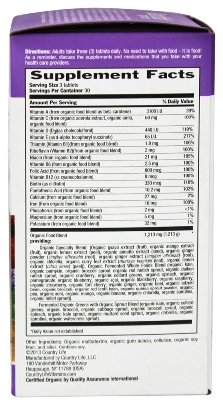 Real Comida Orgânicos Pré-natal Diário Nutrição - 90 Tablets Country Life - Image 2