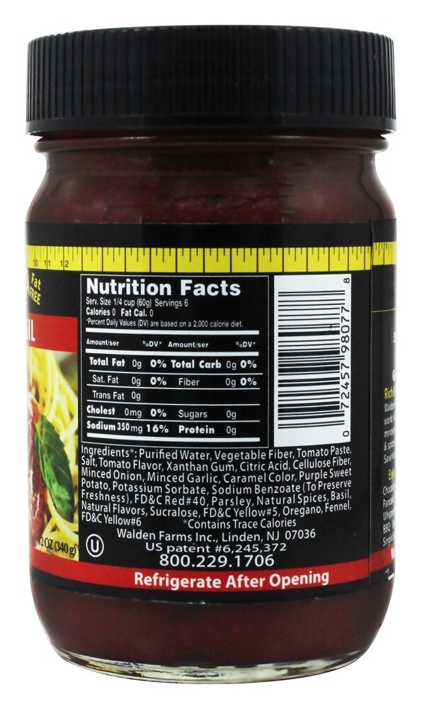 Molho de Macarrão com Calorias Grátis e Manjericão - 12 oz. Walden Farms - Imagem 2