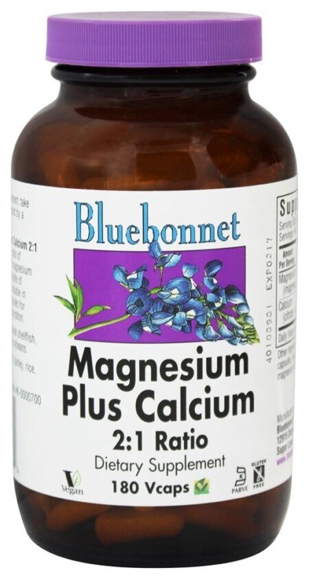 Magnésio mais Cálcio 2 : 1 Ratio - Cápsulas vegetarianas 180 Bluebonnet Nutrition