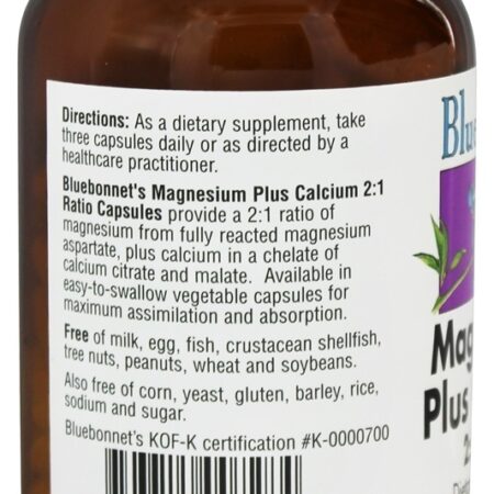 Magnésio mais Cálcio 2 : 1 Ratio - Cápsulas vegetarianas 180 Bluebonnet Nutrition - Imagem 3