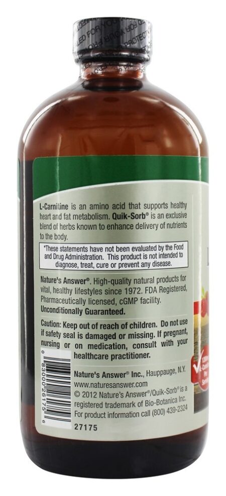 Sabor de Framboesa Natural Liquid L-Carnitina - 16 fl. oz. Nature's Answer - Image 3