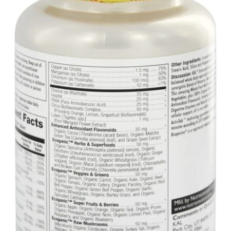 Aprimorada Energia Uma vez Diário Inteiro Comida Multivitamina - 60 Comprimidos vegetarianos Kal - Imagem 3