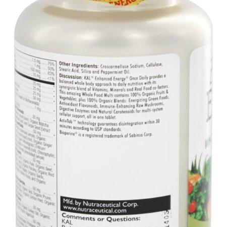 Aprimorada Energia Uma vez Diário Inteiro Comida Multivitamina - 60 Comprimidos vegetarianos Kal - Imagem 4