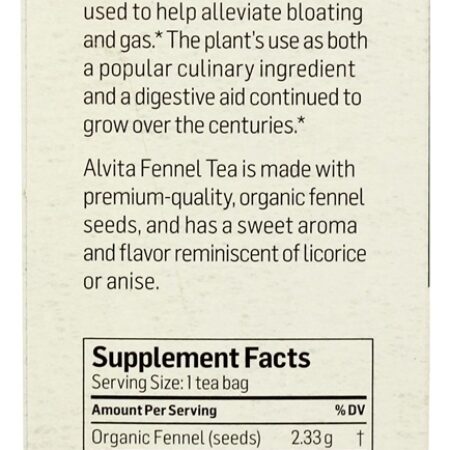 Chá de erva-doce orgânico livre de cafeína - 24 Saquinhos de Chá Alvita - Imagem 2