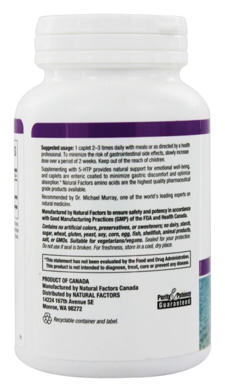 Stress-Relax 5-HTP para o Bem-Estar Emocional 100 mg. - 120 Comprimidos com Natural Factors entérico Natural Factors - Image 3