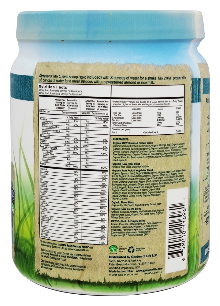 CRU Refeição Orgânico Tremer & Refeição Substituição Original - 16 oz. Garden of Life - Imagem 2