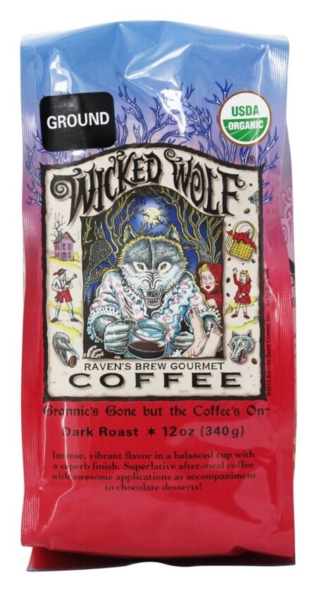 Café moído orgânico do lobo mau - 12 oz. Raven's Brew Coffee