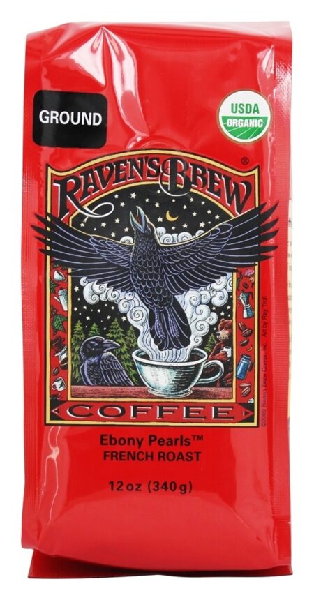 Pérolas de ébano café torrado orgânico assado francês - 12 oz. Raven's Brew Coffee