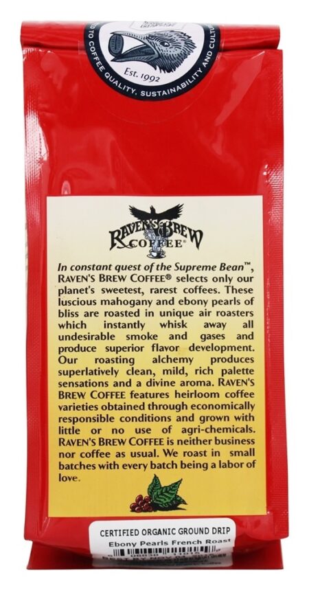 Pérolas de ébano café torrado orgânico assado francês - 12 oz. Raven's Brew Coffee - Image 2