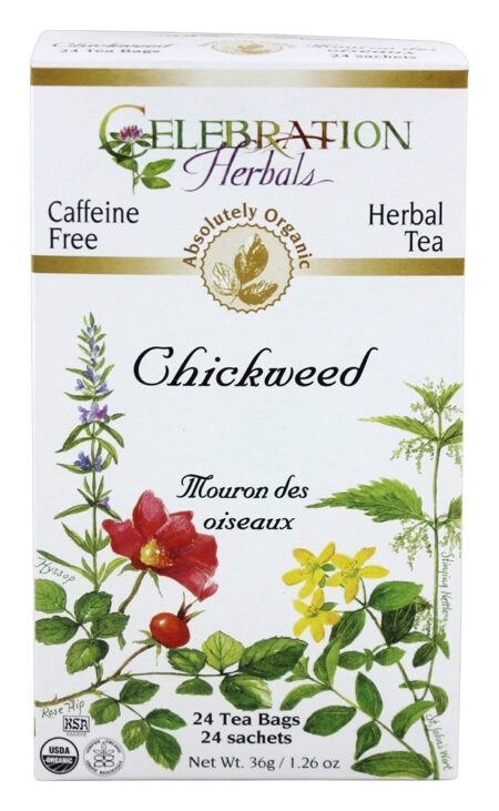 Chá Erva de Chickweed Livre de Cafeína Orgânica - 24 Saquinhos de Chá Celebration Herbals