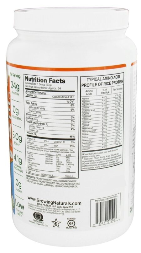 Original orgânico da proteína do arroz - 32.4 oz. Growing Naturals - Image 2