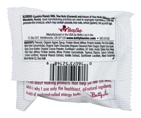Nuts sobre a proteína de microplaqueta de chocolate da manteiga de amendoim mais bolas da energia - 1.7 oz. Betty Lou's - Image 2