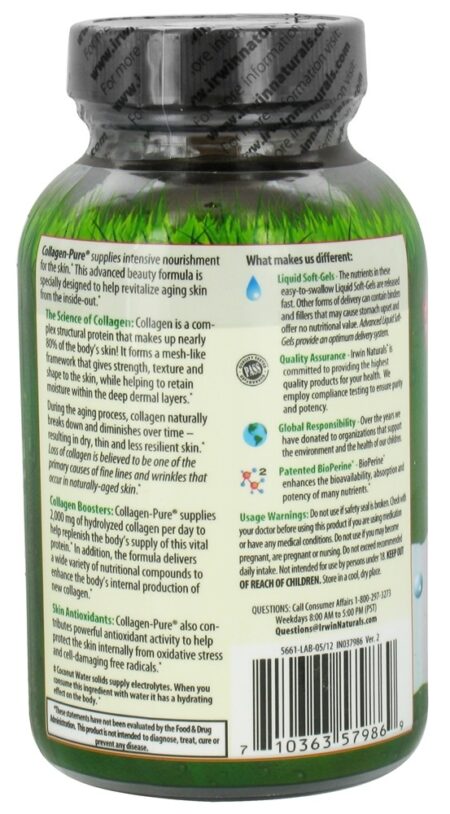 Pure Colágeno para Tecido Profundo com Água de Coco Hidratante - 80 Softgels Irwin Naturals - Image 3