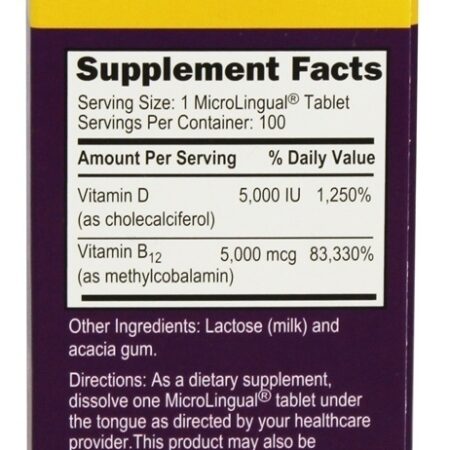 Nenhum tiro B12 5000 mcg. & Vitamina D 5000 UI - 100 Tablets Superior Source - Imagem 2