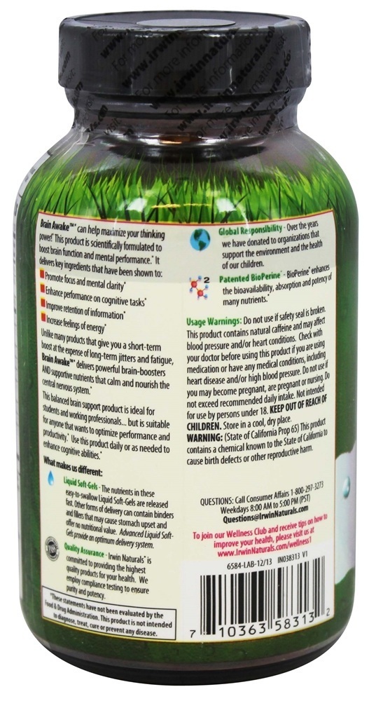 Brain Awake Para Um Elevado Desempenho do Cérebro - 60 Softgels Irwin Naturals - Imagem 3