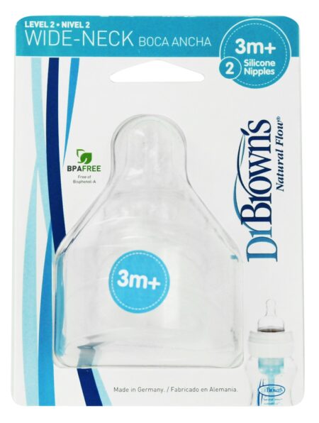 Nível Natural de Pescoço Largo 2 Bicos de Silicone 3m + - Pacote 2 Dr. Brown's