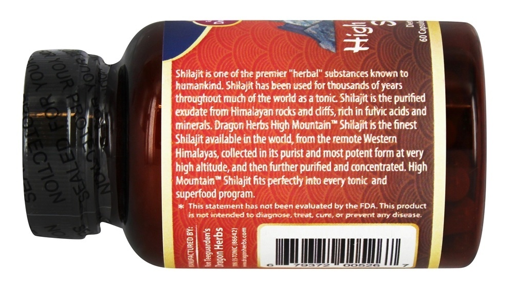 Alto Montanha Shilajit 500 mg. - Cápsulas vegetarianas 60 Dragon Herbs - Imagem 3