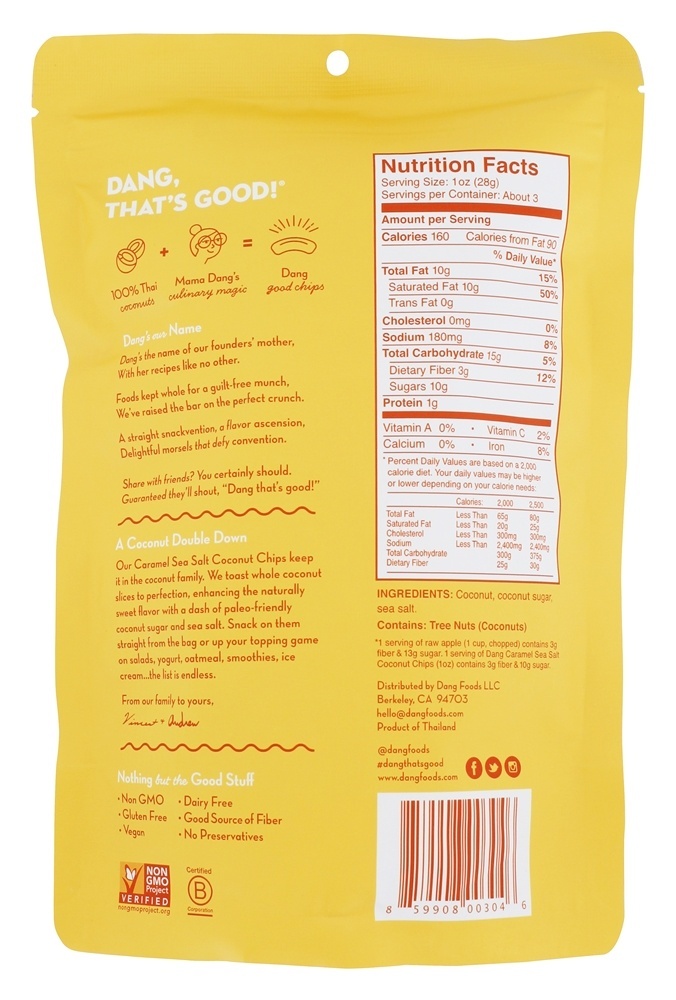Chips de coco torrado sal marinho caramelo - 3.17 oz. Dang - Imagem 2