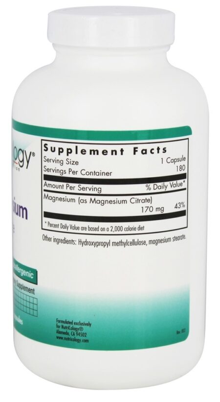 Citrato de Magnésio 170 mg. - Cápsulas vegetarianas 180 Nutricology - Image 2