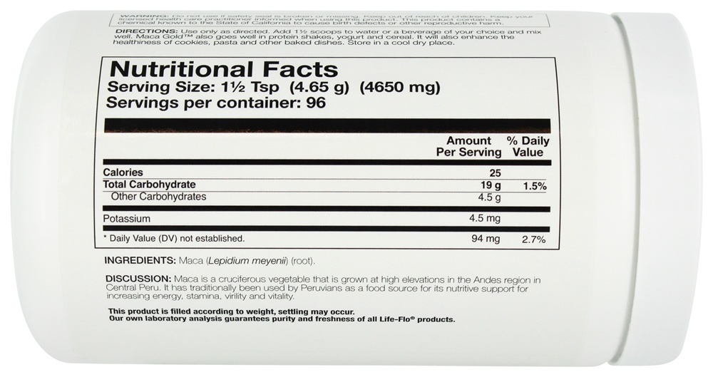 Maca Ouro Superior Pure Maca Unflavored - 16 oz. Life-Flo - Imagem 2