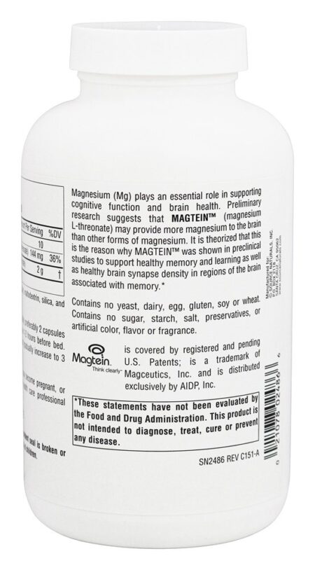 Magtein Magnésio L-Treonato 667 mg. - Cápsulas 180 Source Naturals - Image 3