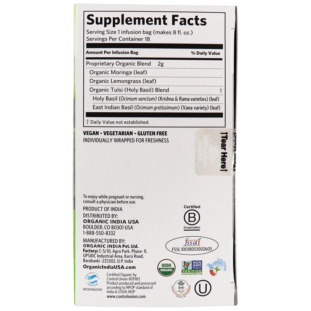 Chá De Moringa De Tulsi - 18 Saquinhos de Chá Organic India - Imagem 2