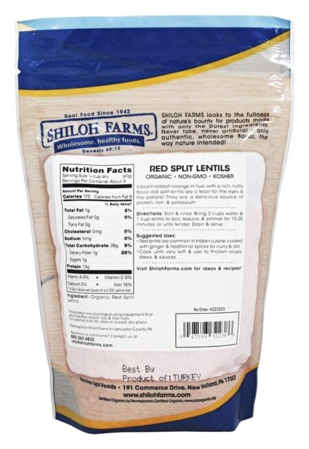 Lentilhas vermelhas orgânicas - 15 oz. Shiloh Farms - Image 2