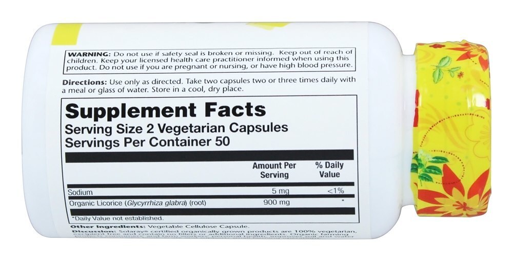 Alcaçuz cultivado organicamente - Cápsulas vegetarianas 100 Solaray - Imagem 2