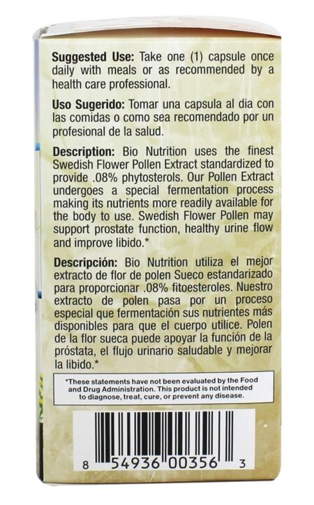 Extrato de Pólen de Flor Sueco 500 mg. - Cápsulas vegetarianas 60 Bio Nutrition - Image 4