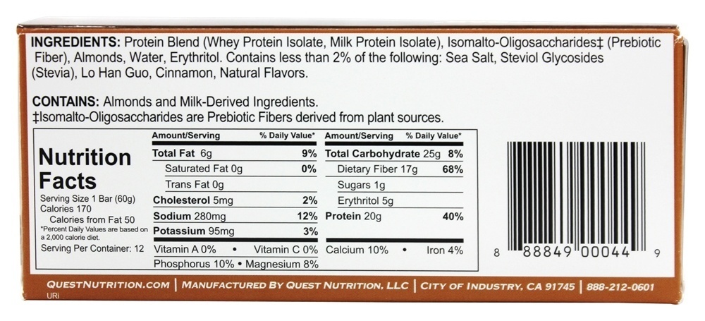 Barra de proteína barra de proteína canela rolo - 2.12 oz. Quest Nutrition - Imagem 5